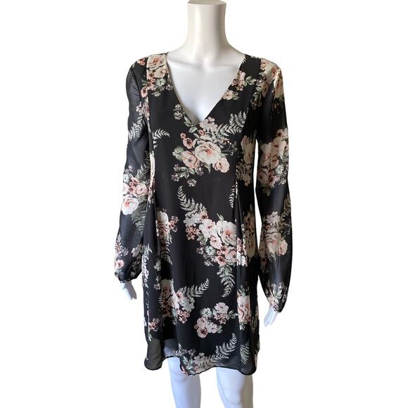 BCBGeneration Womens Size XS Long Sleeve Pleated V Neck Tunic Shift Mini Dress - Picture 5 of 11